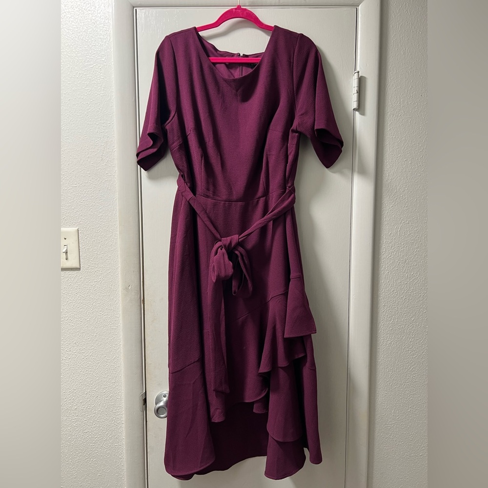 Women's Burgundy Ruffle Midi Dress - Unbranded
